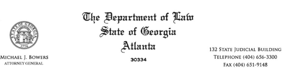 Georgia Department of Law, from the office of Michael J. Bowers, Attorney General